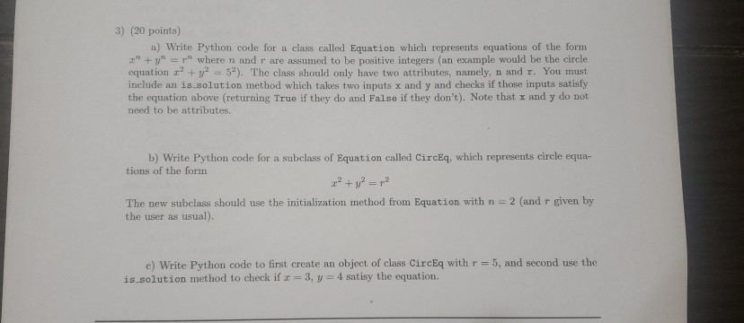 Solved 3) (20 points) a) Write Python code for a class | Chegg.com