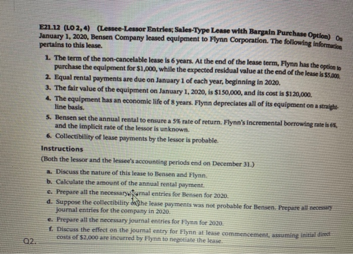 Solved E21.12 (LO 2,4) (Lessee Lessor Entries, SalesType