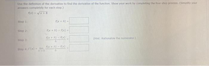 Solved Use the definition of the derivative to find the | Chegg.com