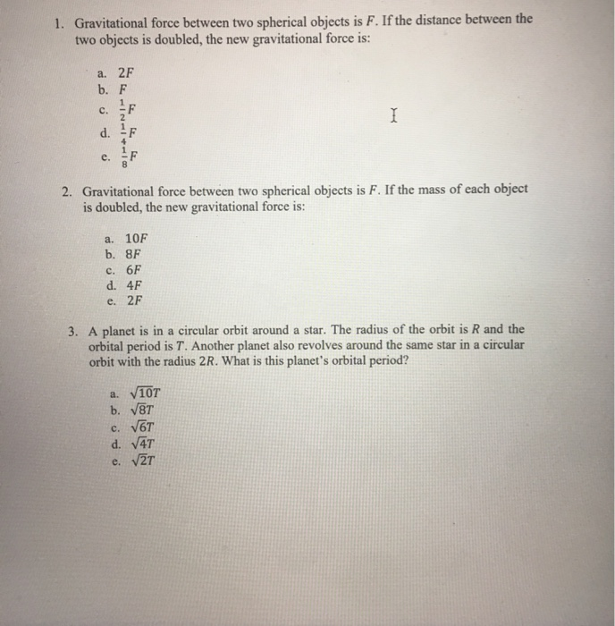 Solved 1 Gravitational Force Between Two Spherical Objec Chegg Com