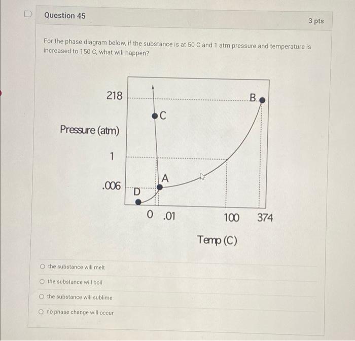 Solved Question 45 3 pts For the phase diagram below, if the | Chegg.com