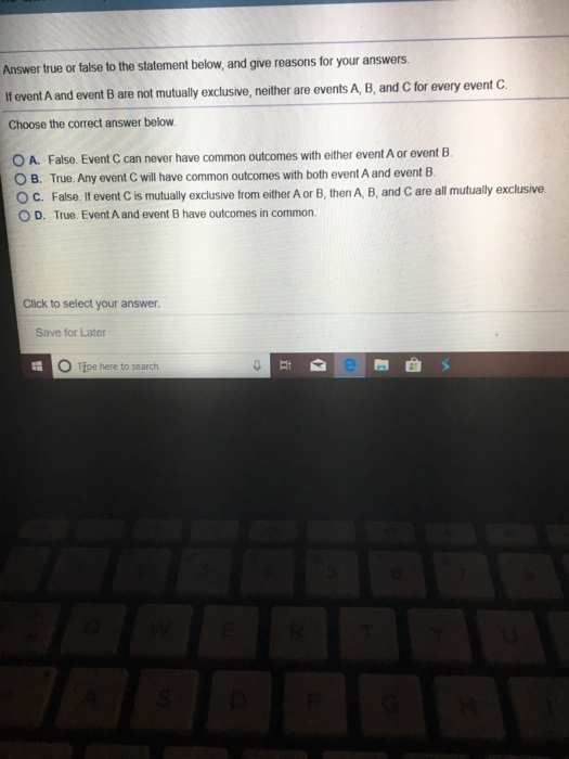 Solved Answer True Or False To The Statement Below, And G