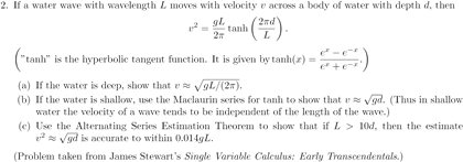 If A Water Wave With Wavelength L With Velocity V Chegg Com