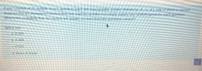 Solved A quiz consists of 10 multiple choice questions each | Chegg.com