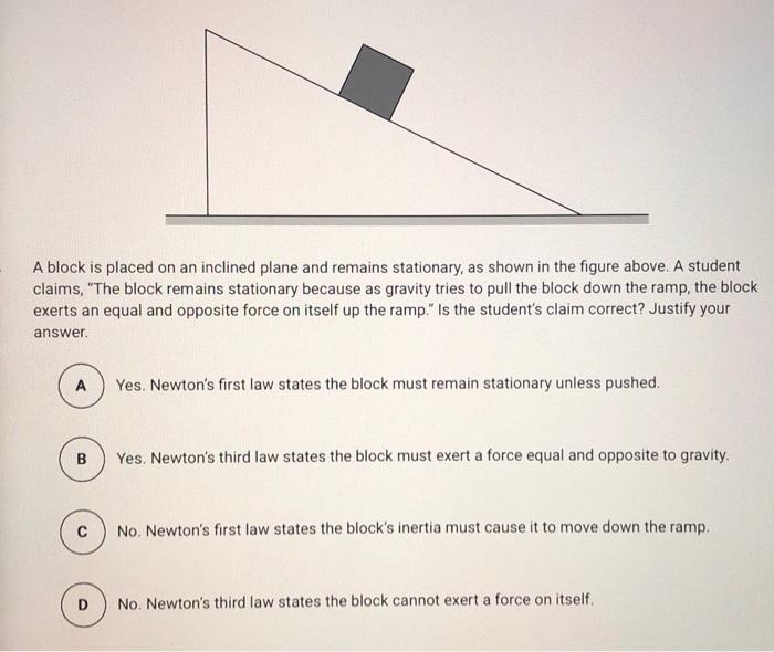 Solved A block is placed on an inclined plane and remains | Chegg.com