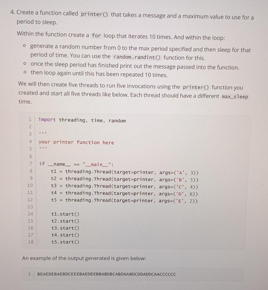 Solved 4. Create a function called printer() that takes a | Chegg.com