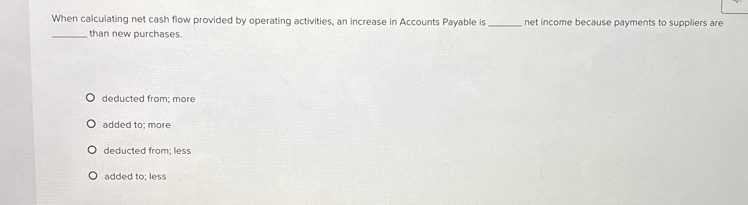 Solved When calculating net cash flow provided by operating | Chegg.com