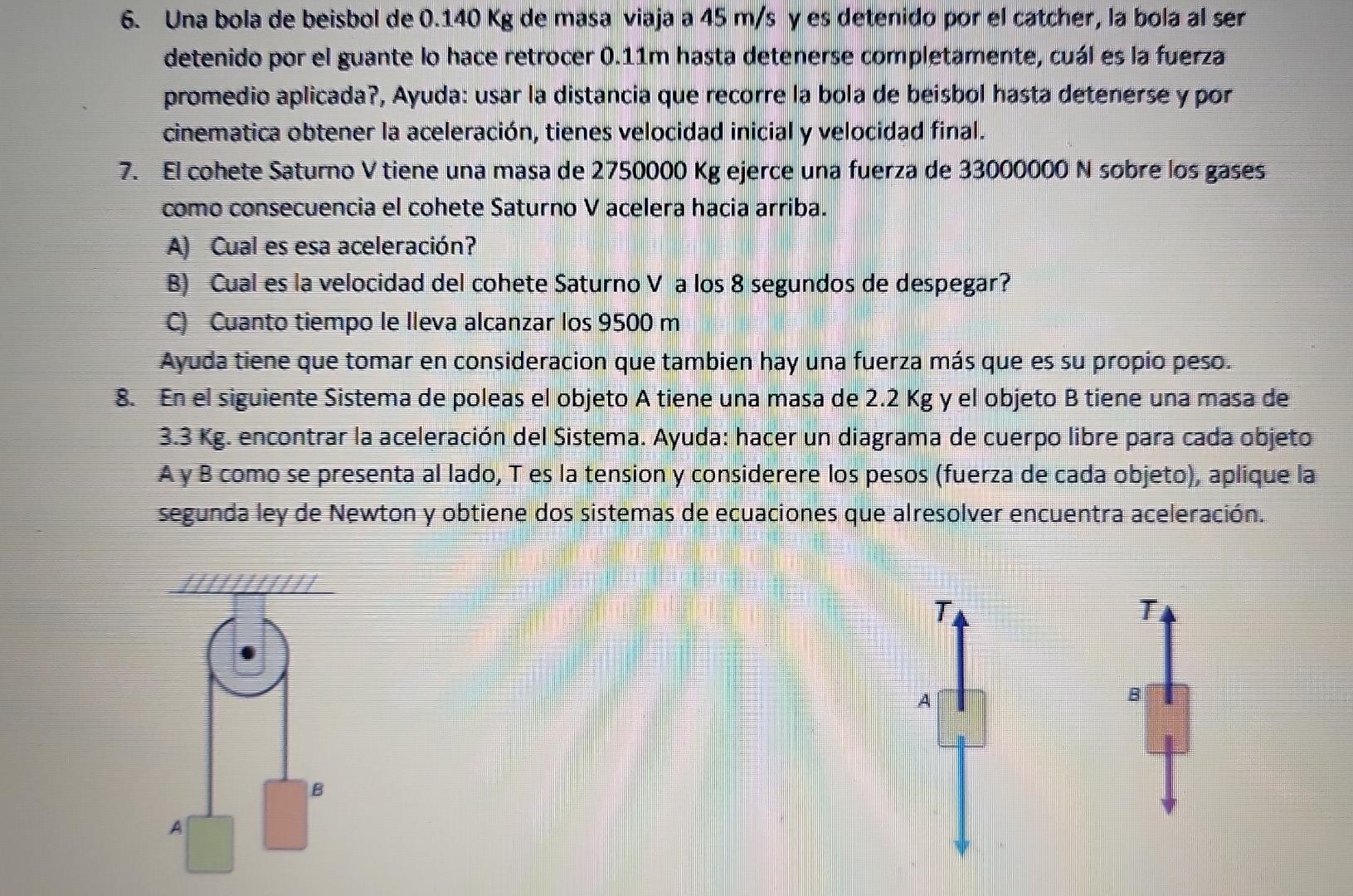 6. Una bola de beisbol de 0.140 Kg de masa viaja a 45 m/s y es detenido por el catcher, la bola al ser detenido por el guante