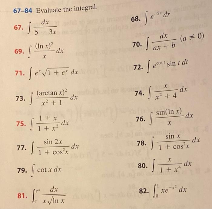 Solved 67–84 Evaluate the integral. dr 68. est di 67. S 6 dx | Chegg.com