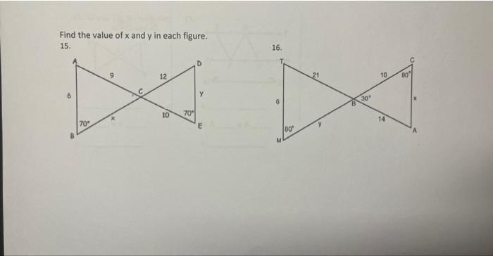 Solved Find the value of x and y in each figure. 15. | Chegg.com