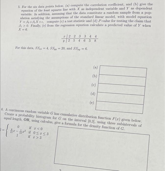 Solved 5. For the six data points below, (a) compute the | Chegg.com