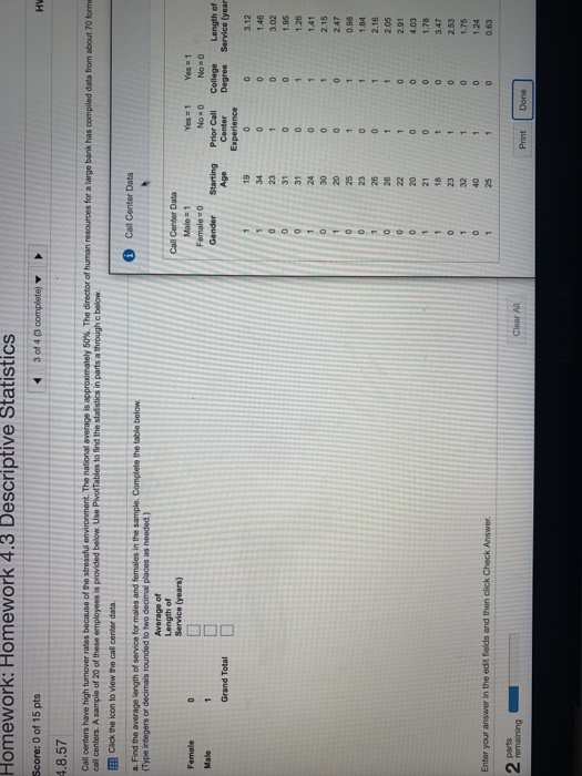 Solved Homework: Homework 4.3 Descriptive Statistics 3 of 4 | Chegg.com