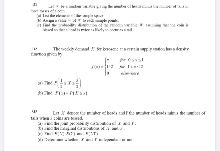 Solved Q1 Let W be a random variable giving the number of | Chegg.com