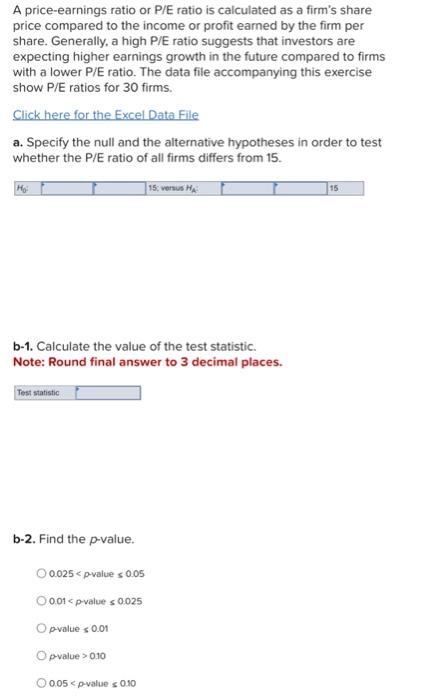 Solved A Price-earnings Ratio Or P/E Ratio Is Calculated As | Chegg.com