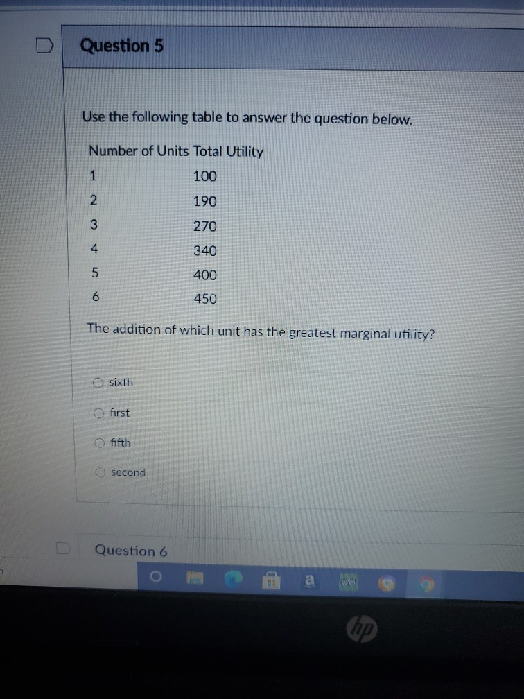 Solved Question 5 Use the following table to answer the | Chegg.com