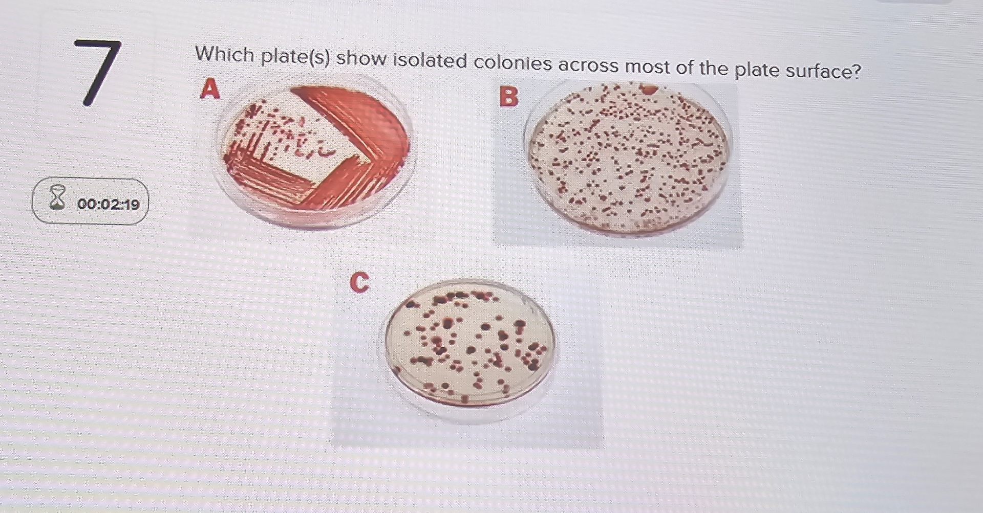 Solved Which plate(s) ﻿show isolated colonies across most of | Chegg.com