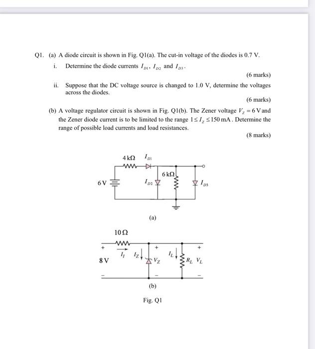 Solved Q1. (a) A diode circuit is shown in Fig. Q1(a). The | Chegg.com