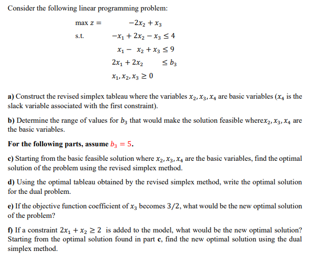 Solved Consider the following linear programming | Chegg.com