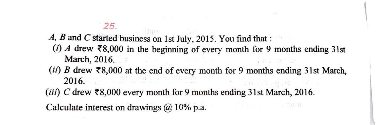 Solved 25. A, B And C Started Business On 1st July, 2015. | Chegg.com