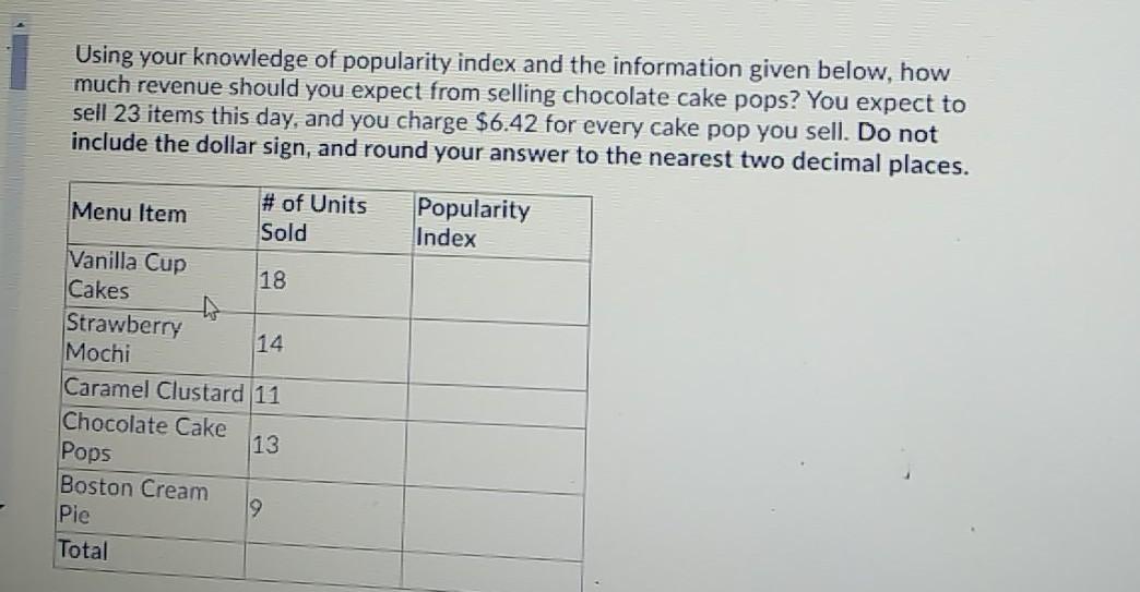 Solved Using your knowledge of popularity index and the | Chegg.com