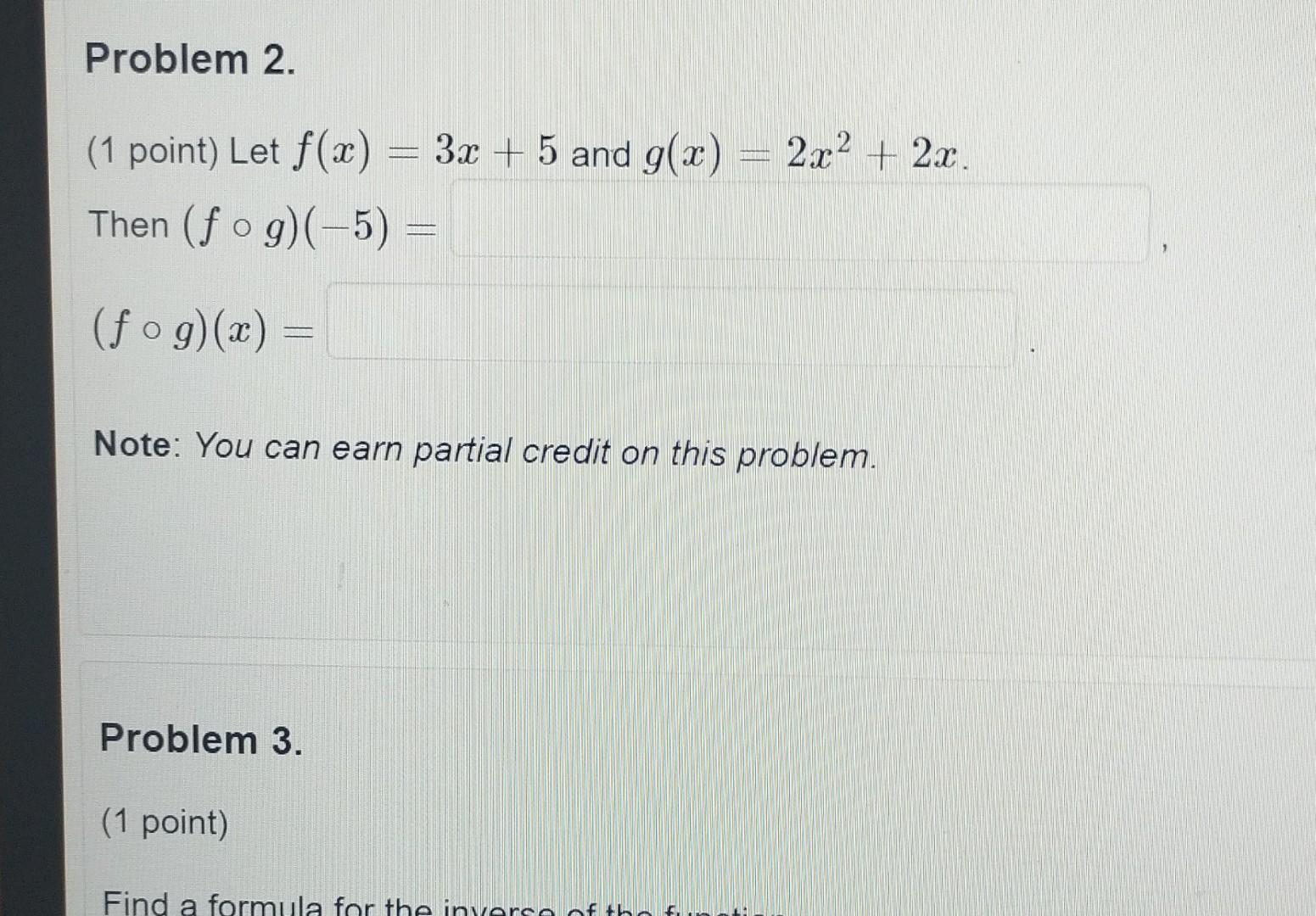 Solved 1 Point Let F X 3x 5 And G X 2x2 2x Then