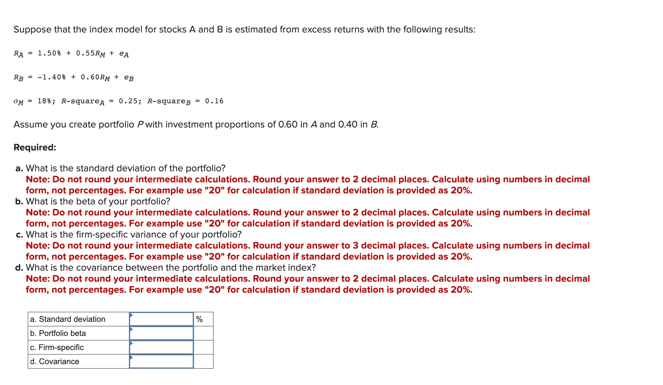 Solved Suppose That The Index Model For Stocks A And B ﻿is | Chegg.com