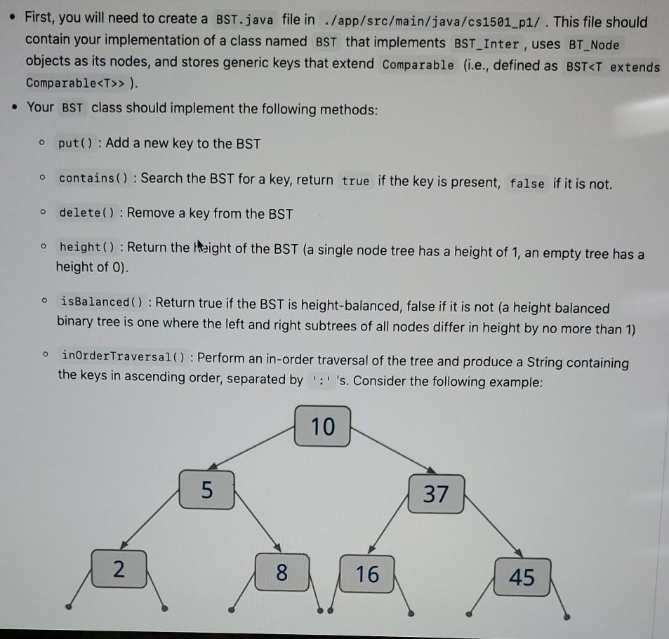 Solved Please help with BST.java Please show how you did | Chegg.com