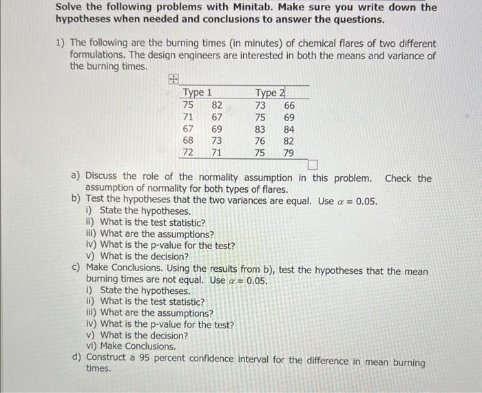 Solved Solve the following problems with Minitab. Make sure | Chegg.com