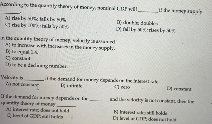 Solved According to the quantity theory of money, nominal | Chegg.com