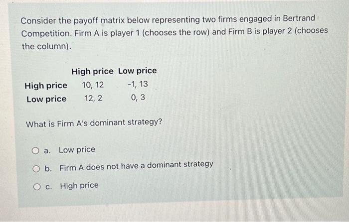 Solved Consider the payoff matrix below representing two | Chegg.com