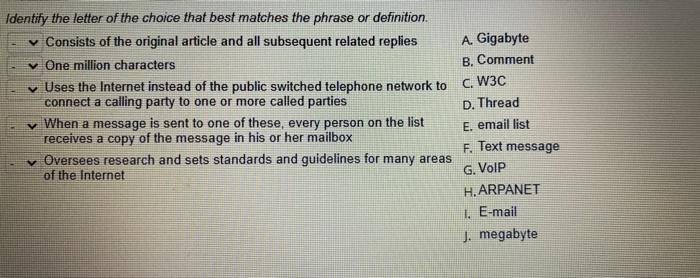 Solved Identify the letter of the choice that best matches | Chegg.com