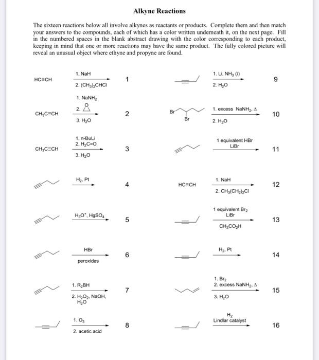 Solved Alkyne Reactions The sixteen reactions below all | Chegg.com