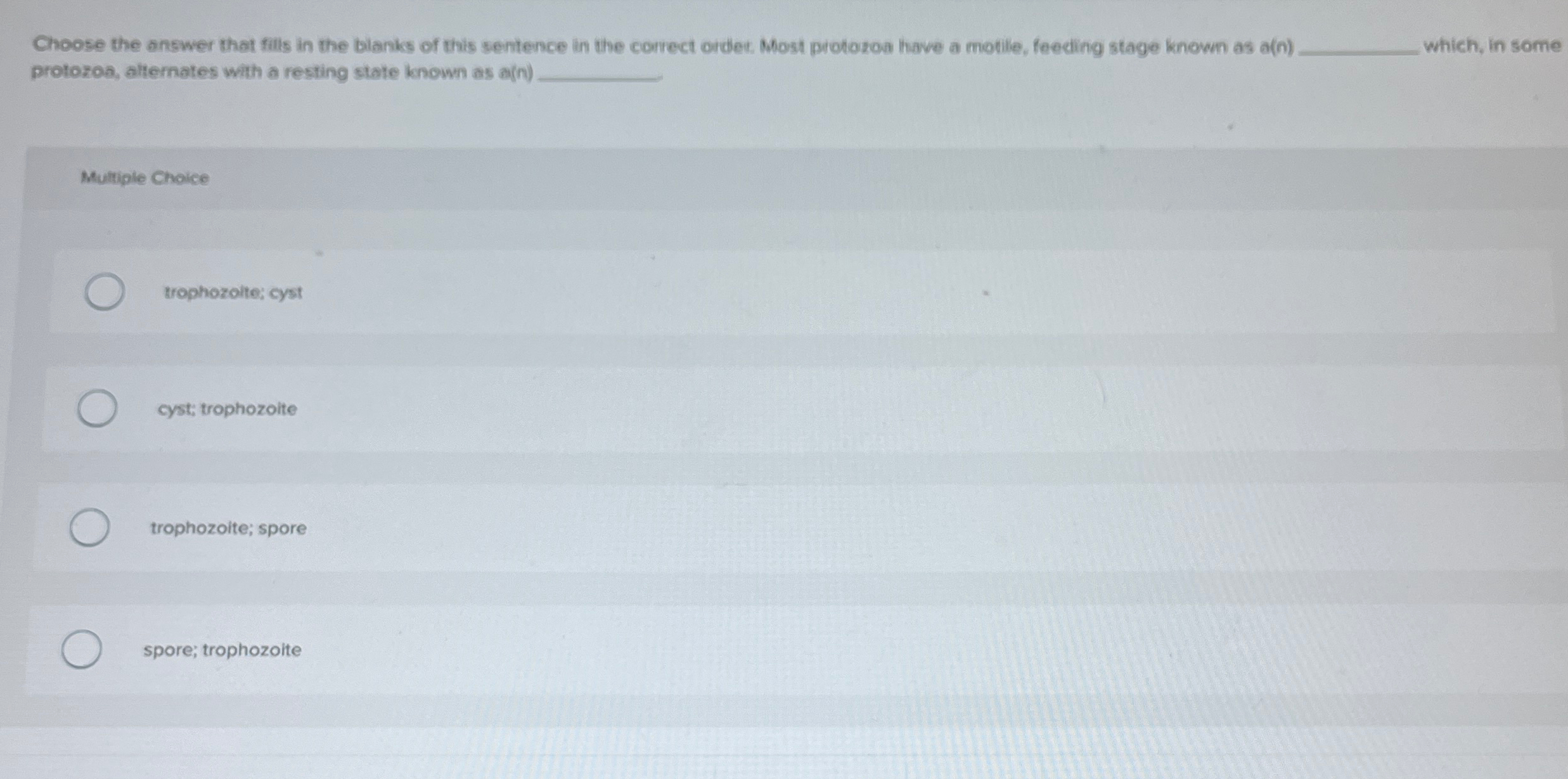 Solved Choose the answer that fills in the blanks of this | Chegg.com