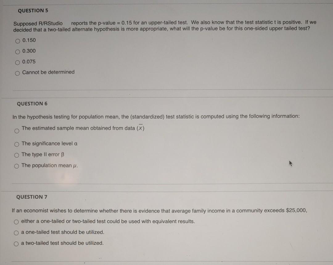 Solved QUESTION 5 Supposed R/RStudio reports the p-value = | Chegg.com