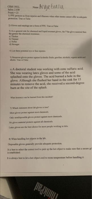 Solved Name CHM 13011 Safety 2 HW Points-25 - Angie Gracia | Chegg.com