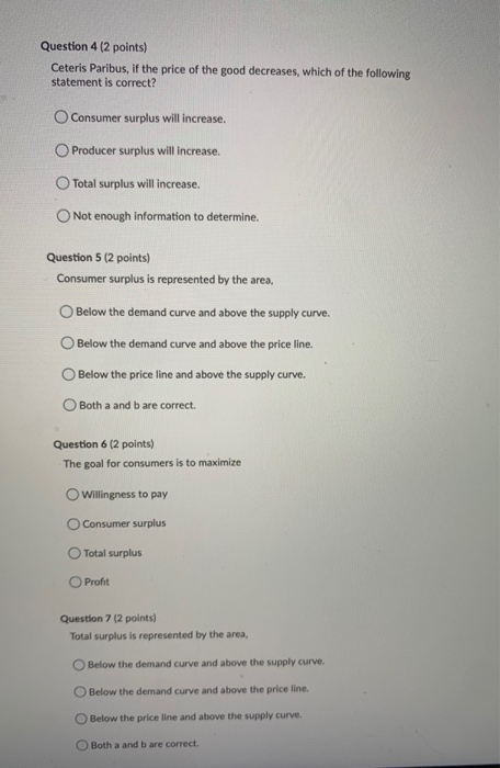 Solved Question 4 (2 points) Ceteris Paribus, if the price | Chegg.com