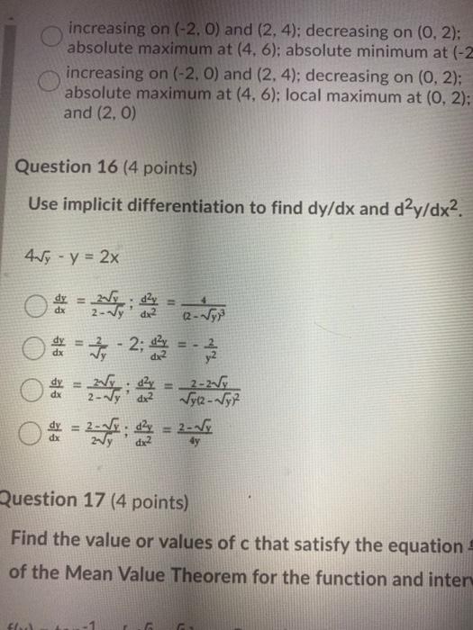 Solved increasing on (-2.0) and (2, 4); decreasing on (0, | Chegg.com