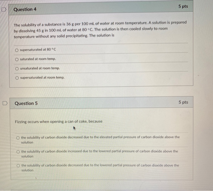 Solved 5 Pts Question 4 The Solubility Of A Substance Is 36 9193