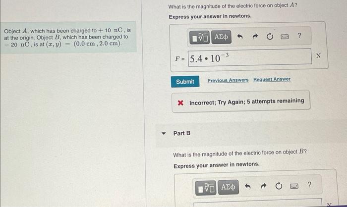 Solved What is the magnitude of the electric force on object | Chegg.com