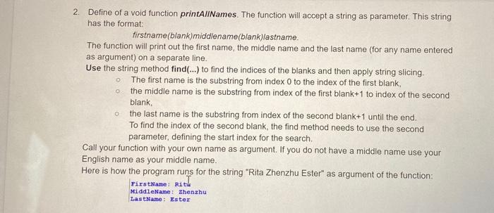 Solved O O 2. Define of a void function printAllNames. The | Chegg.com