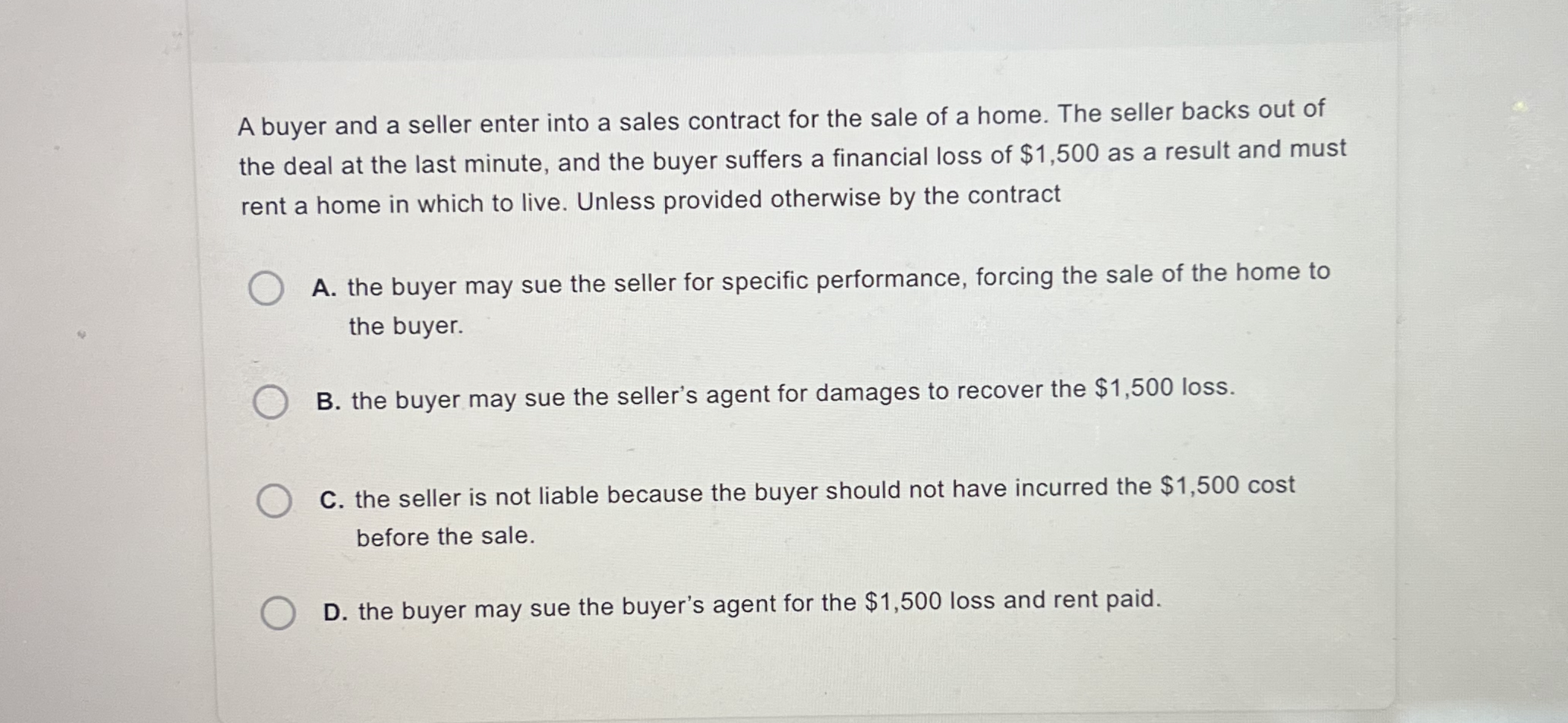 Solved A buyer and a seller enter into a sales contract for | Chegg.com