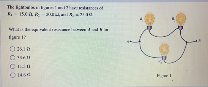 Solved The lightbulbs in figures 1 and 2 have resistances of | Chegg.com