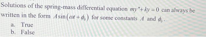 Solved Solutions of the spring-mass differential equation | Chegg.com