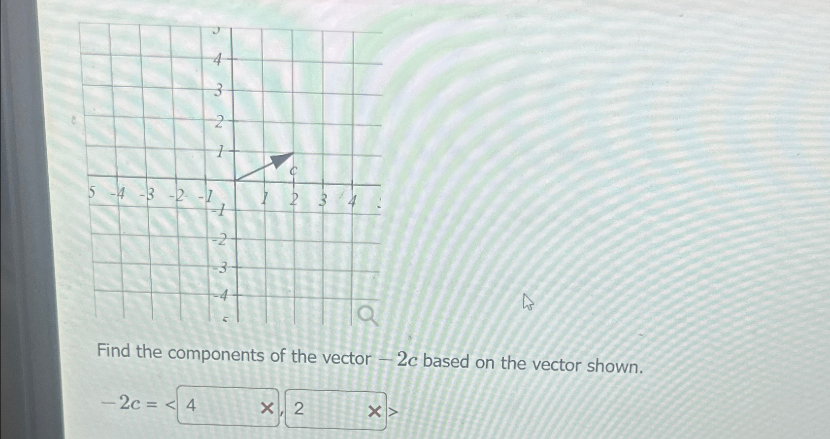 Solved Find the components of the vector -2c ﻿based on the | Chegg.com