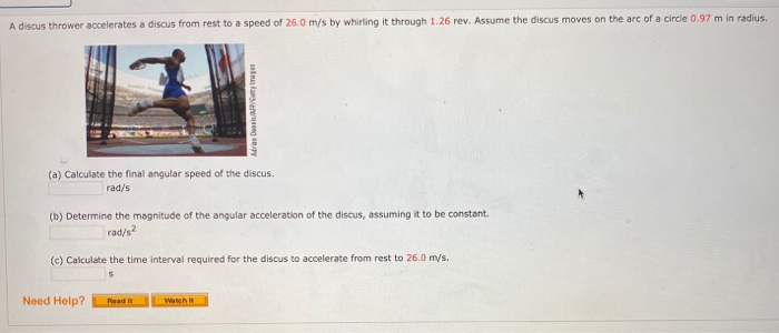 Solved A discus thrower accelerates a discus from rest to a | Chegg.com