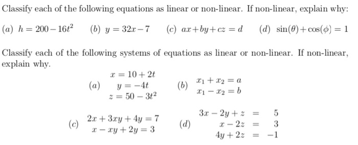 Solved Classify each of the following equations as linear or | Chegg.com