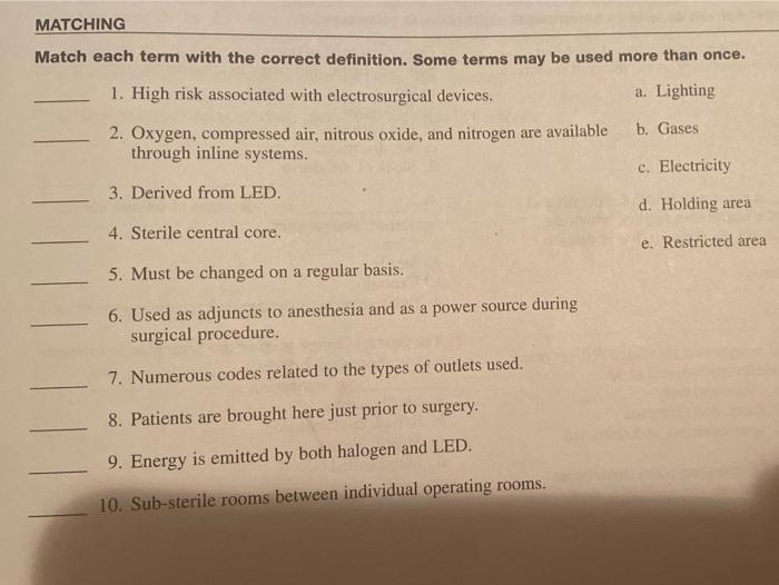 Solved MATCHING Match each term with the correct definition. | Chegg.com