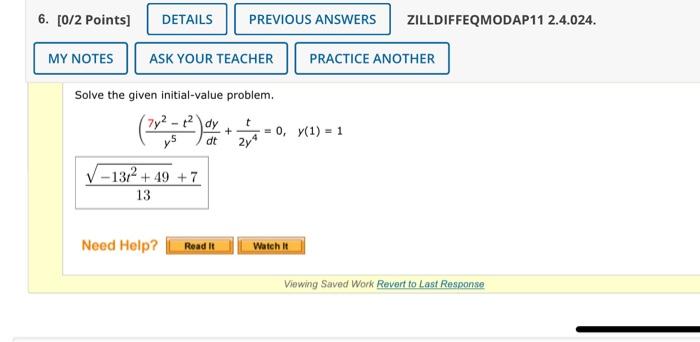 Solved ZILLDIFFEQMODAP11 2.4.024. Solve The Given | Chegg.com