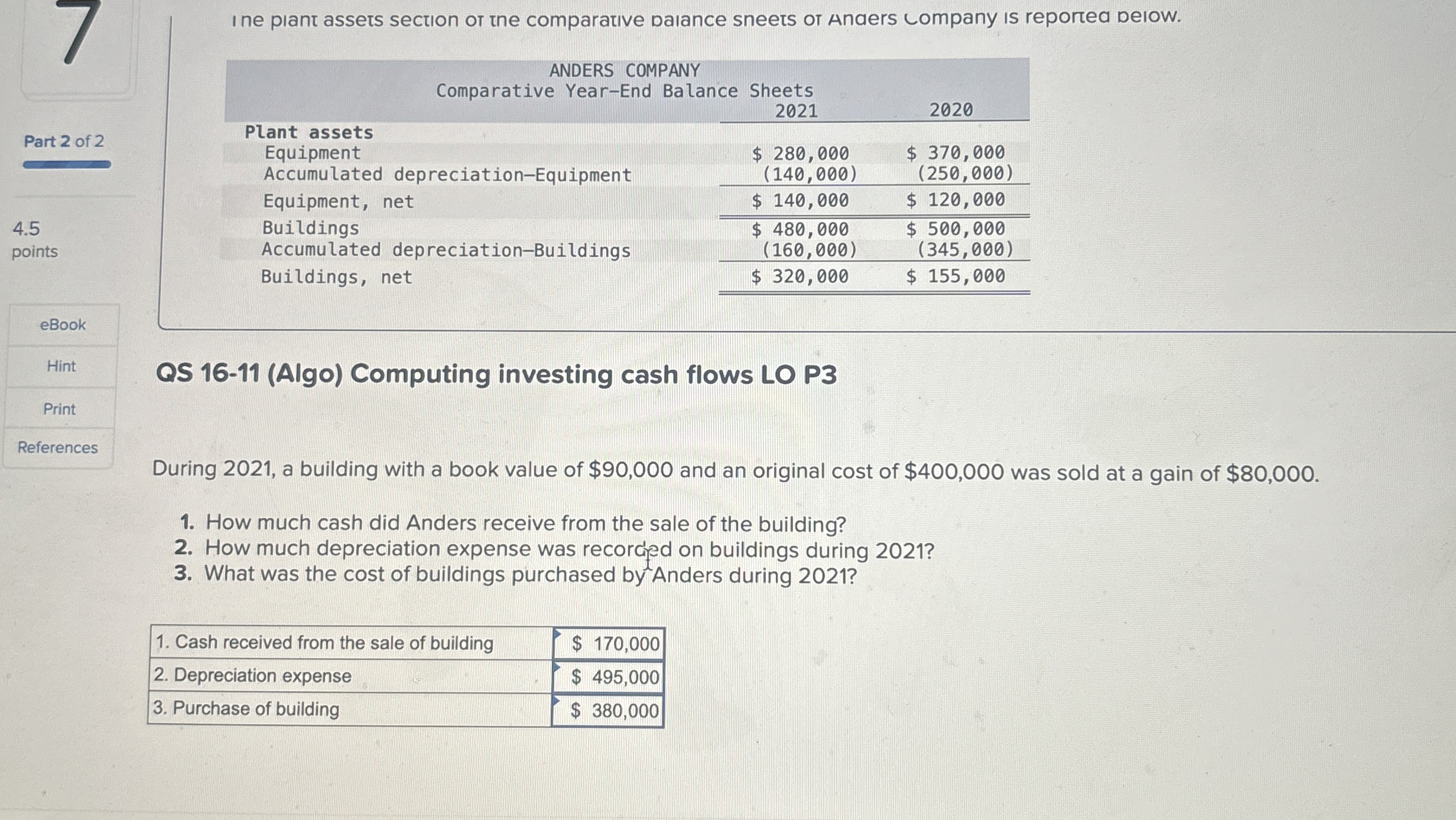 Ine piant assets section or the comparative Daiance | Chegg.com