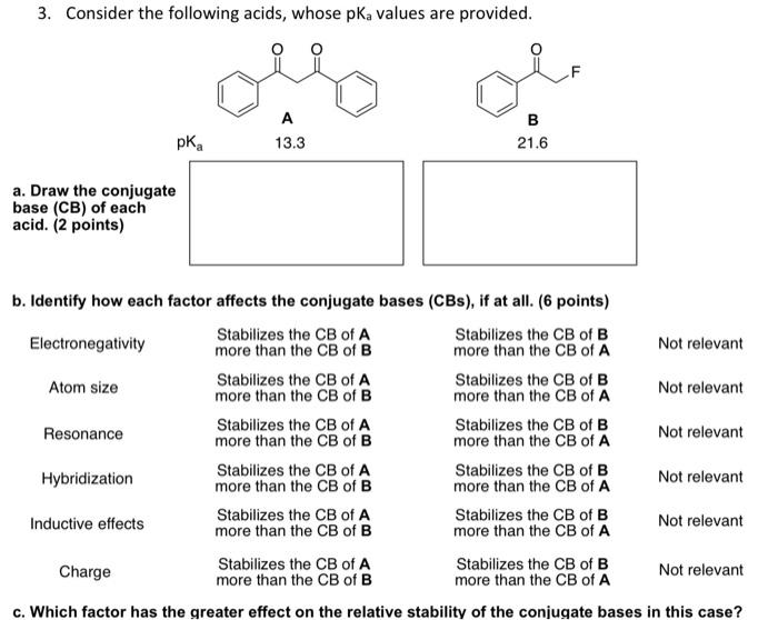 Solved 3. Consider The Following Acids, Whose Pka Values Are | Chegg.com